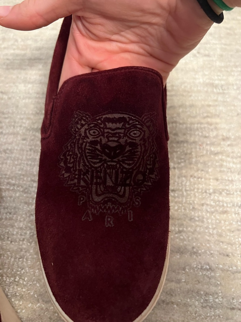 Kenzo Burgundy Suede Slip-On Sneakers with Tiger Emboss